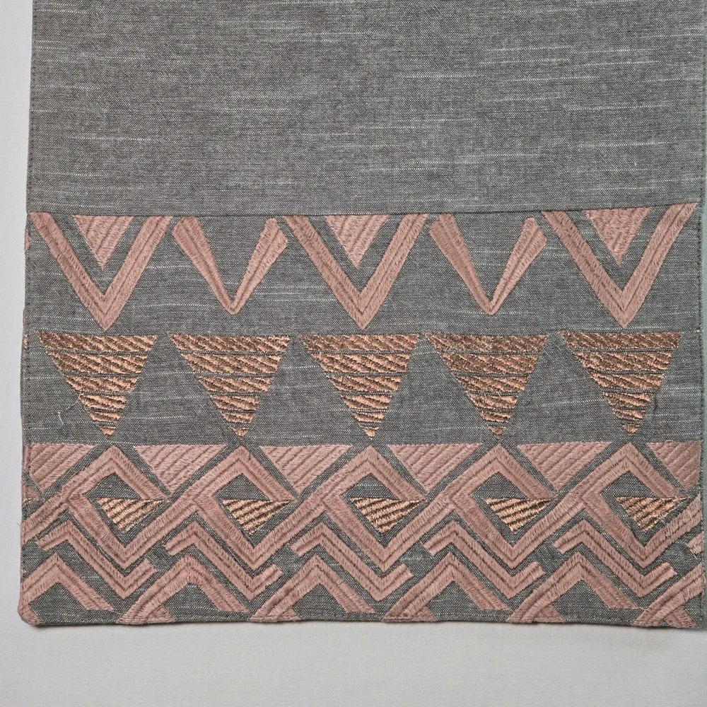 Modern Geometric Embroidered Table Runner Charcoal Gray Copper‎ Rose Pink 72x14